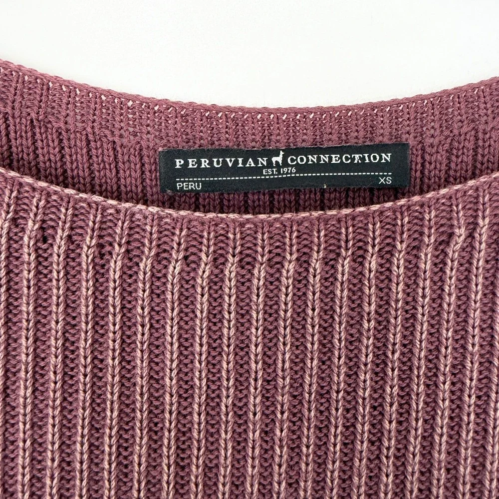 Peruvian Connection Womens XS Mauve 100% Cotton Waffle Knit Boat Neck Sweater